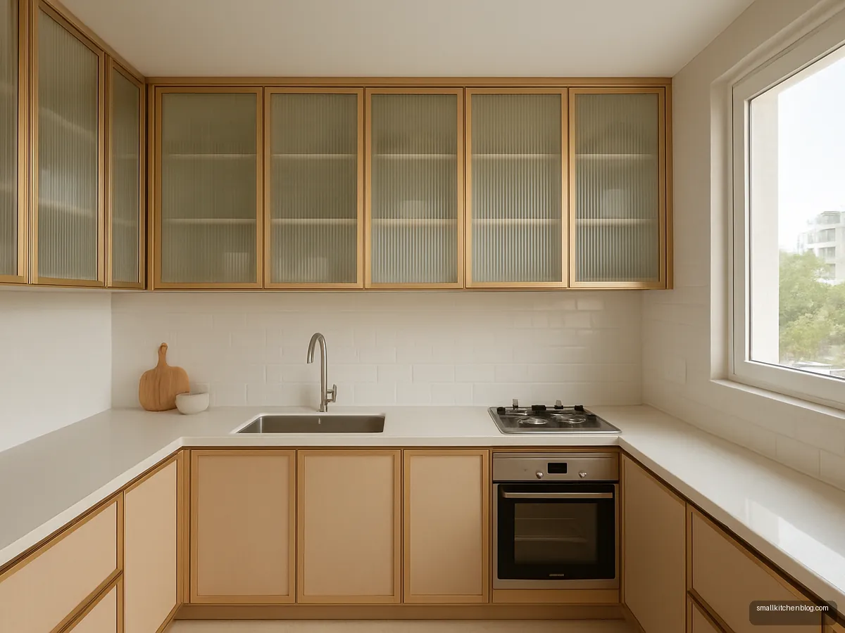 Champagne aluminium frame cabinets with frosted glass doors