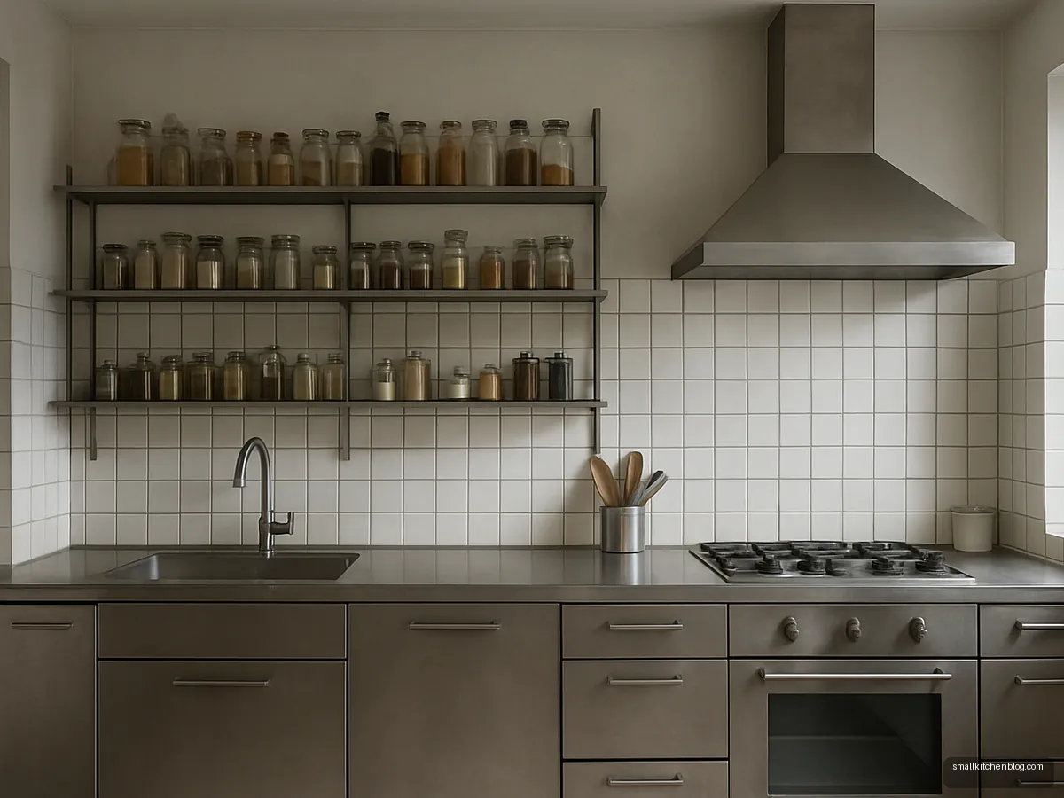 Stainless steel base cabinets in a home kitchen