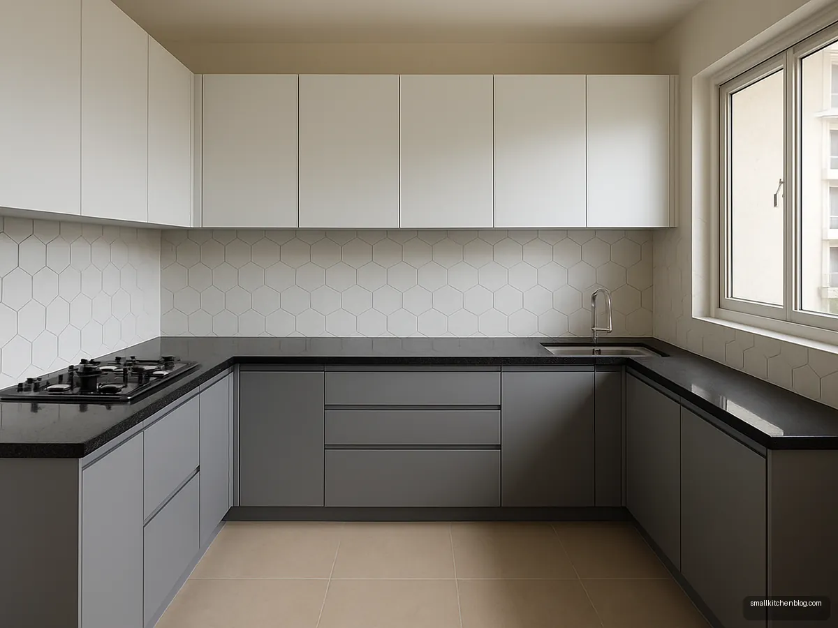 Grey and white two-tone aluminium kitchen