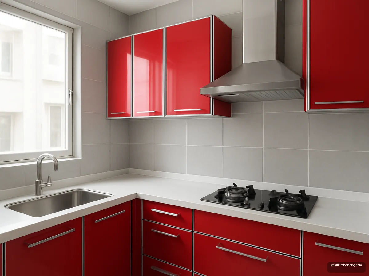 Glossy red aluminium kitchen shutters