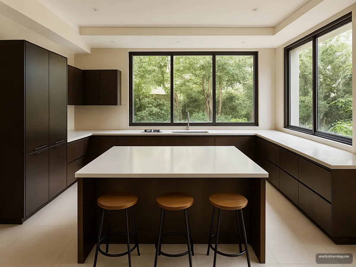 Bronze aluminium island kitchen in a villa