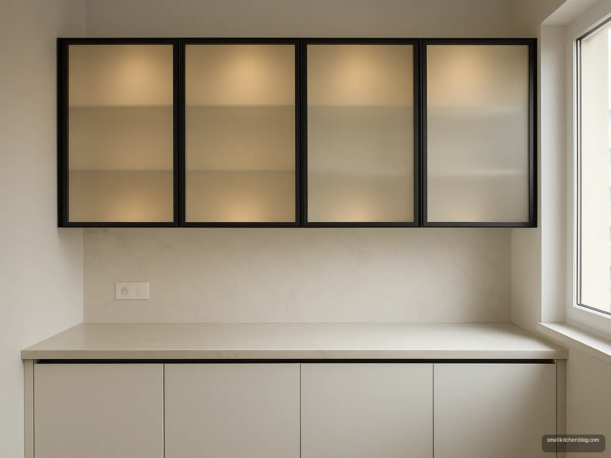 Black framed frosted glass wall cabinets