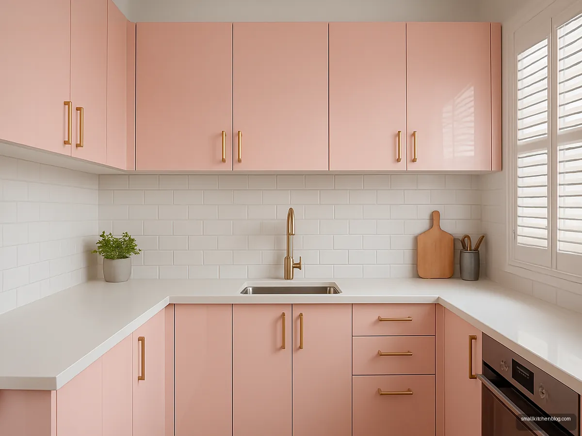 Pastel pink gloss acrylic kitchen cabinets