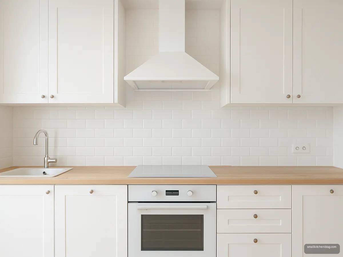 White glass chimney in an all-white kitchen