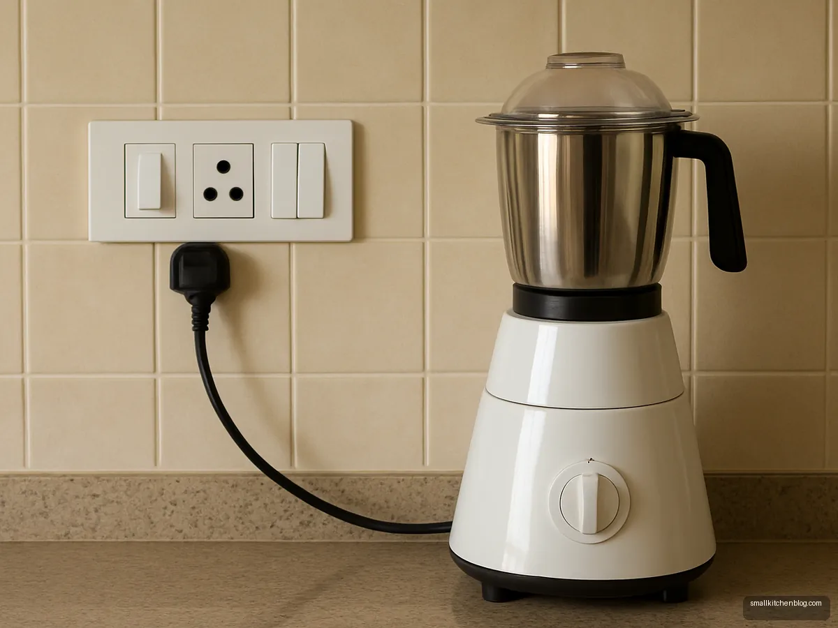 New white modular switchboard above a kitchen counter