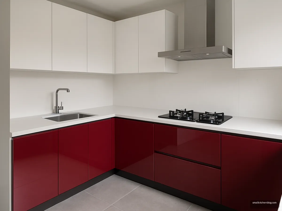 Red lacquered glass base cabinet shutters