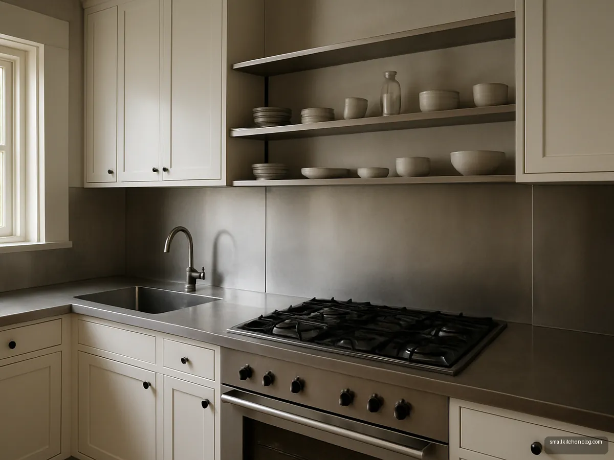 Brushed stainless steel kitchen worktop