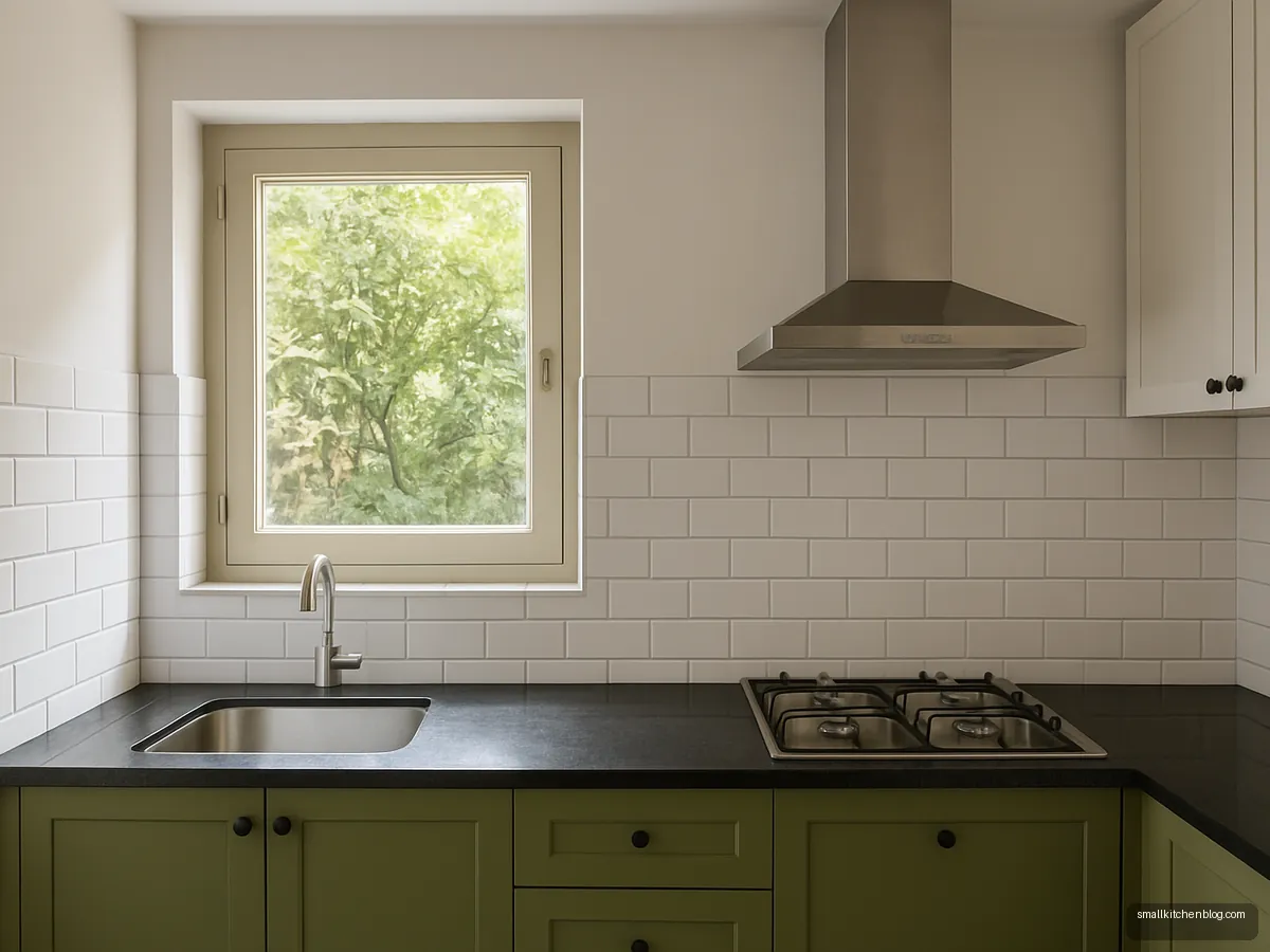 Hob placed beside the window with a chimney alongside