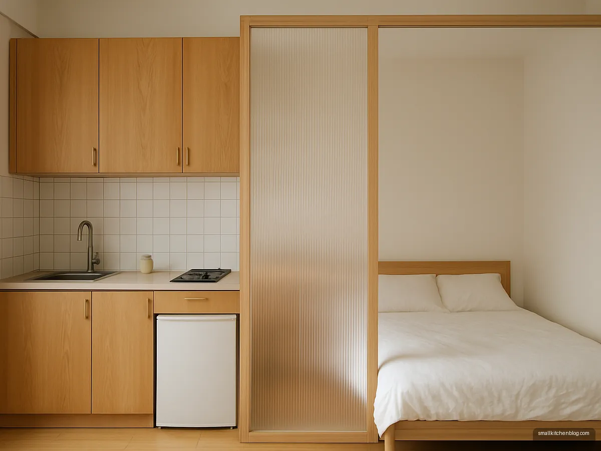 Translucent polycarbonate partition in a studio flat