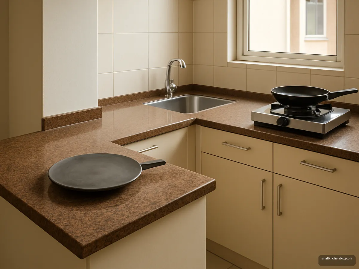 Two-level kitchen platform with lowered roti rolling section