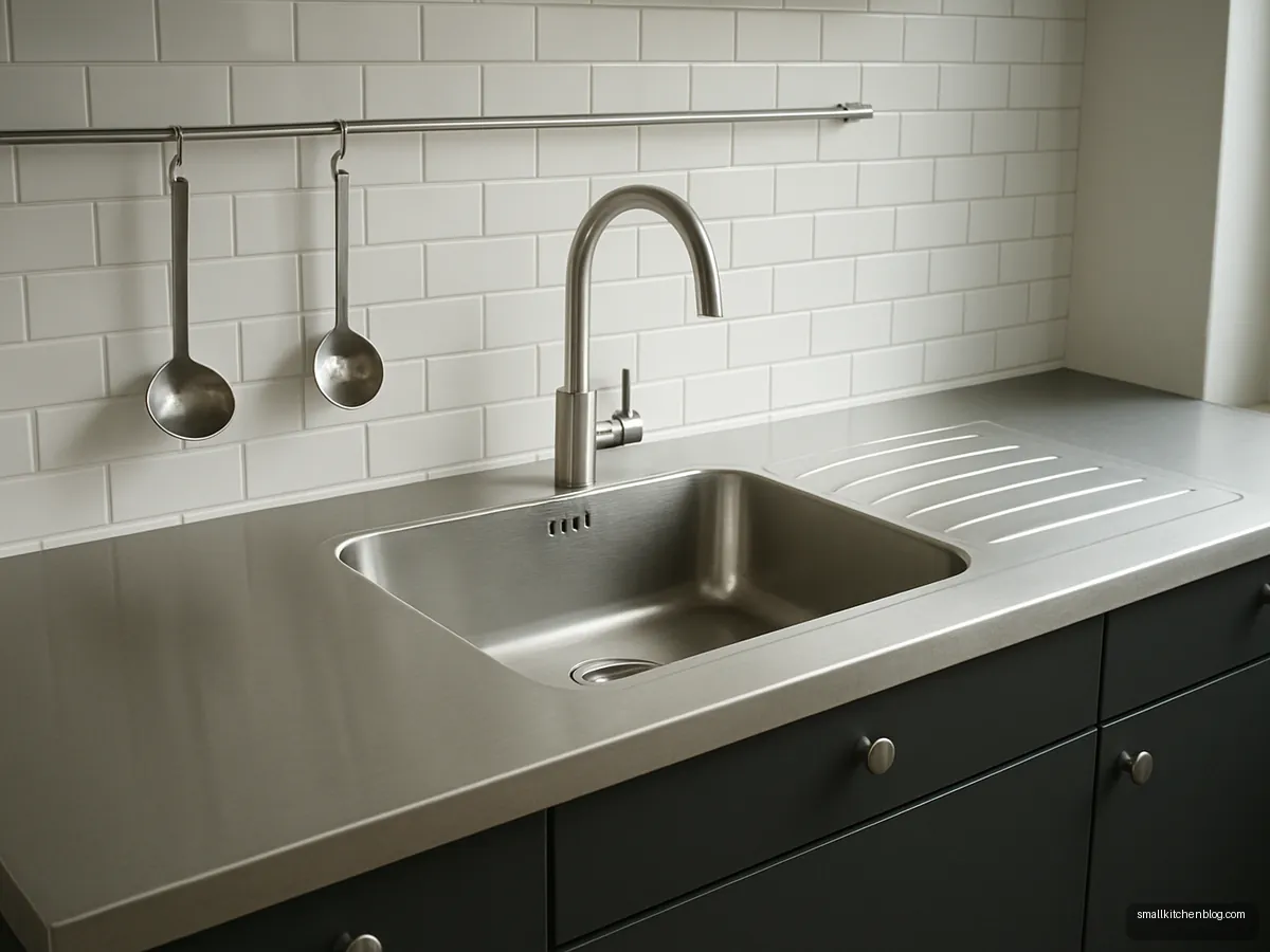 Stainless steel kitchen platform with integrated sink