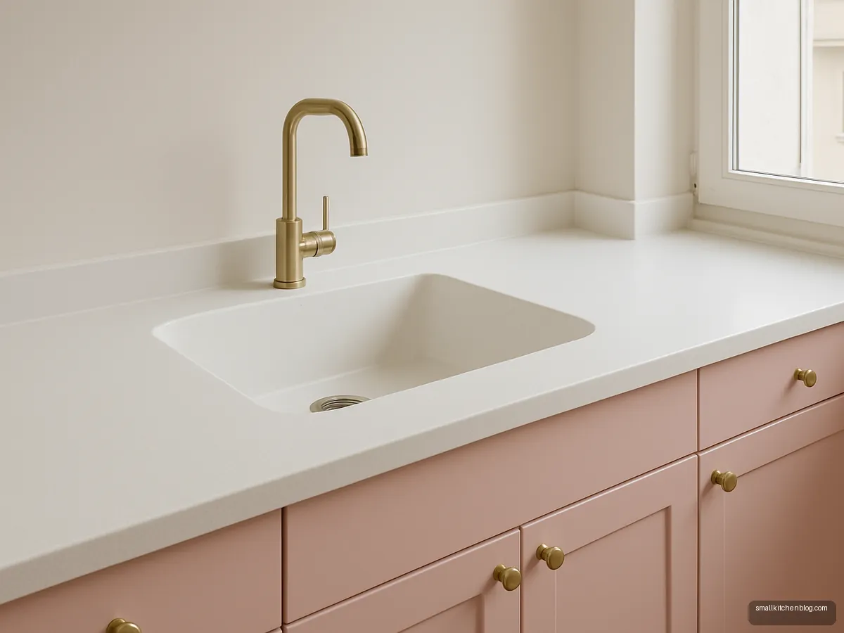 Seamless white solid surface counter with moulded sink