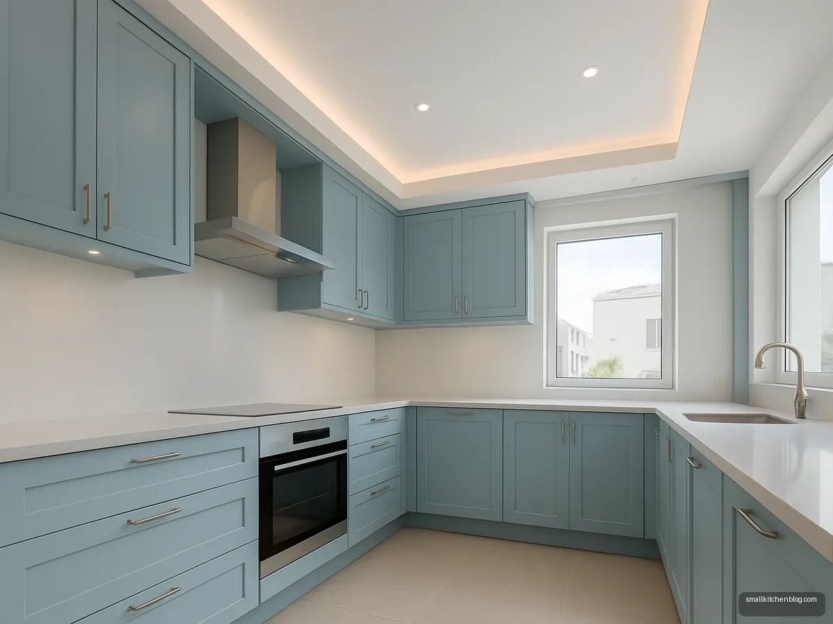Kitchen with POP only along the edges and spotlights