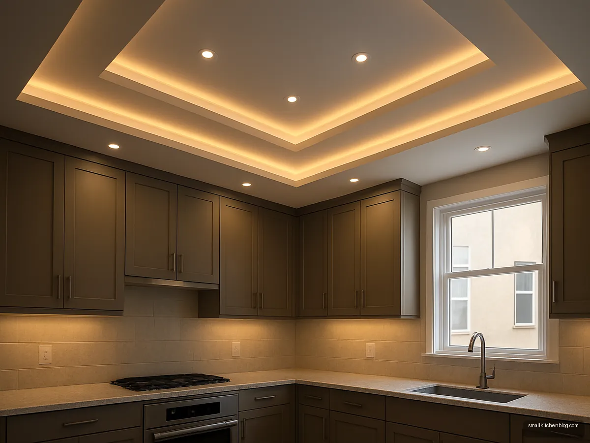 Two-level stepped POP ceiling with hidden warm LEDs