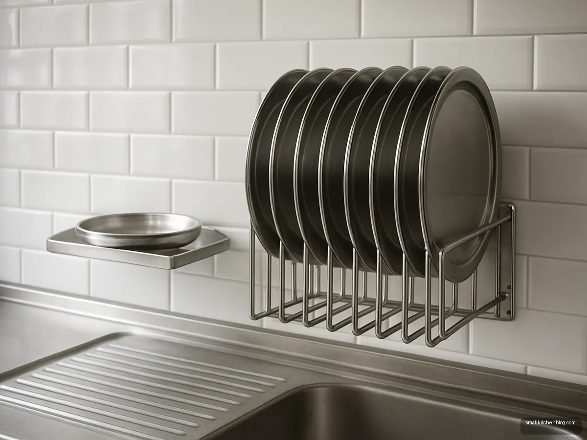 Steel plate and thali rack above a drain board
