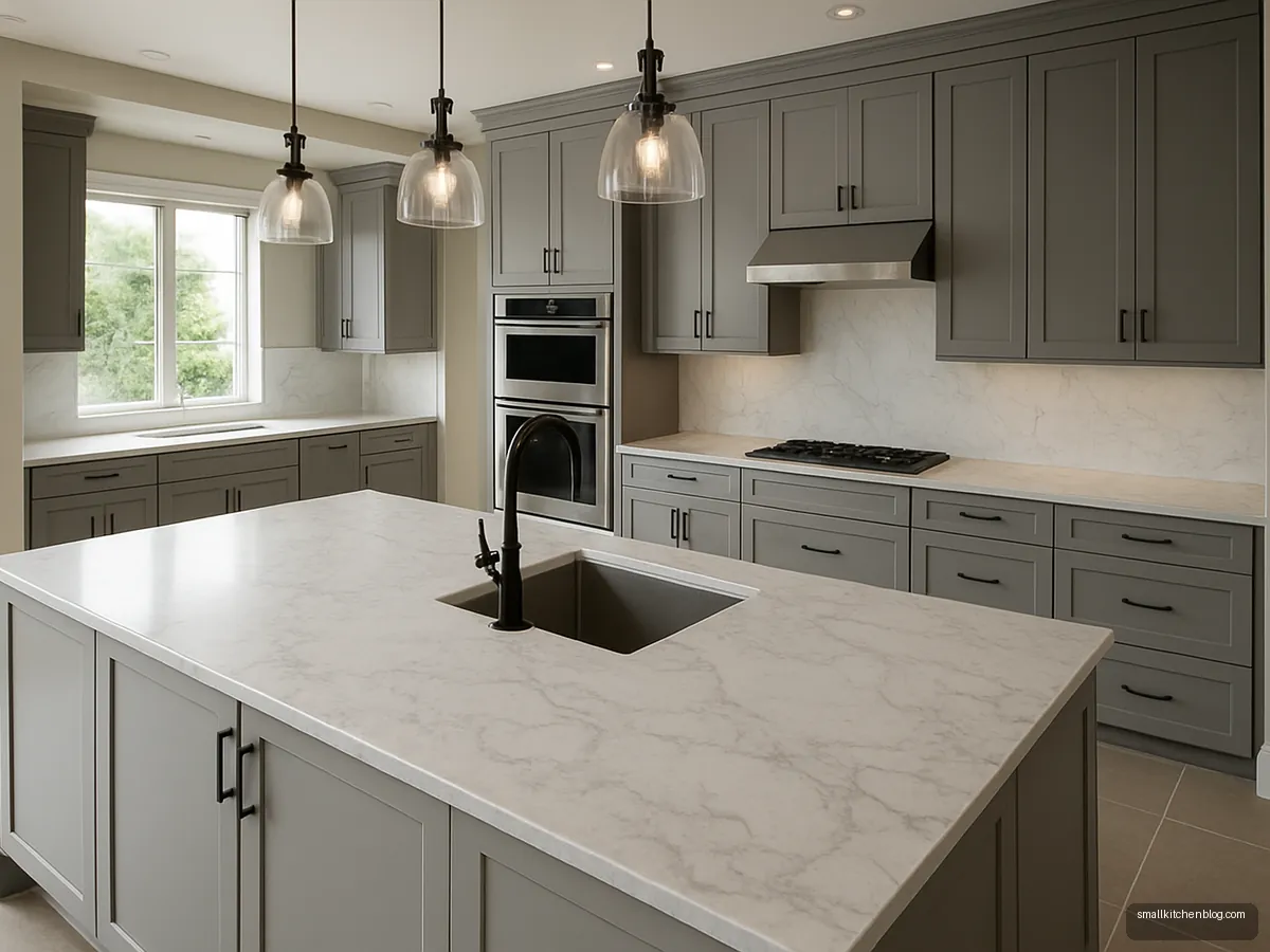 Small prep sink in a white island counter