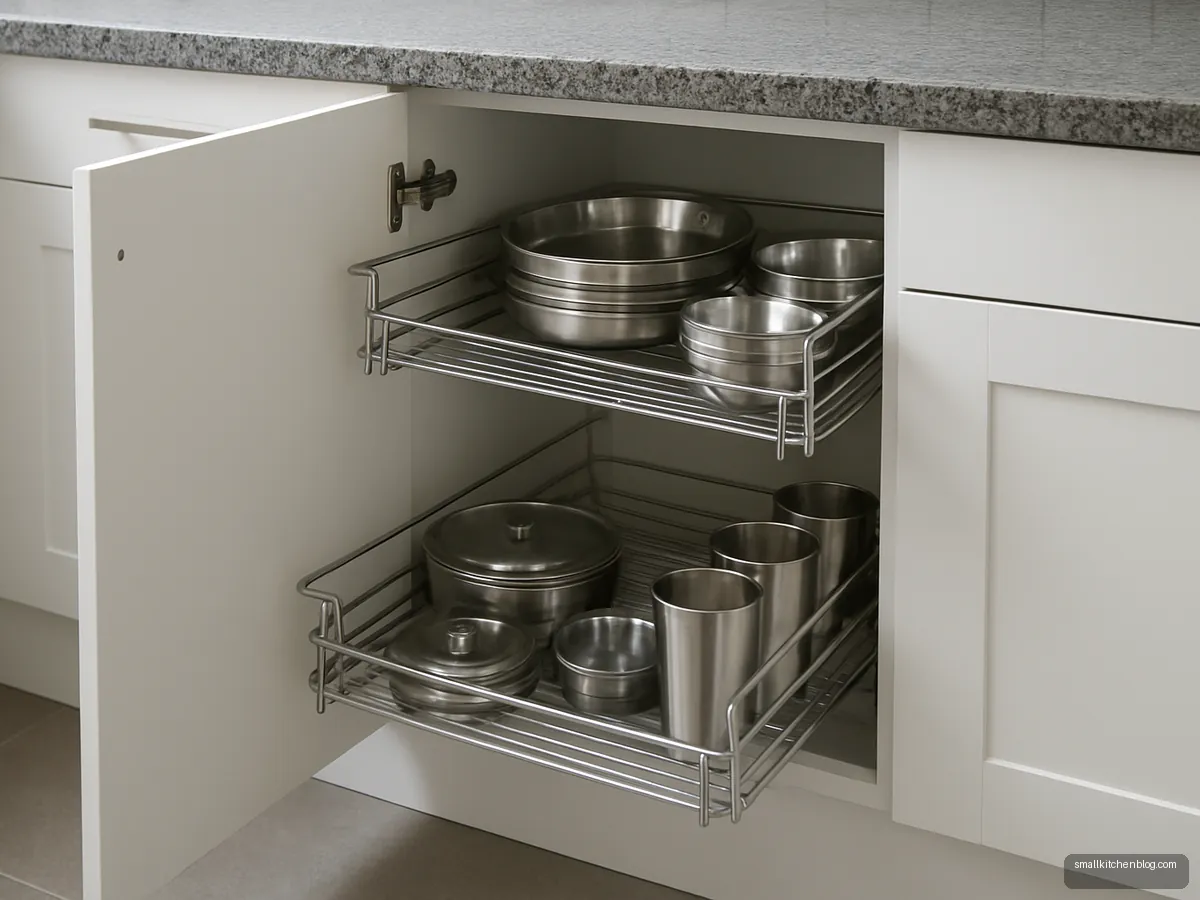 Stainless steel wire basket trolleys with thalis and bowls