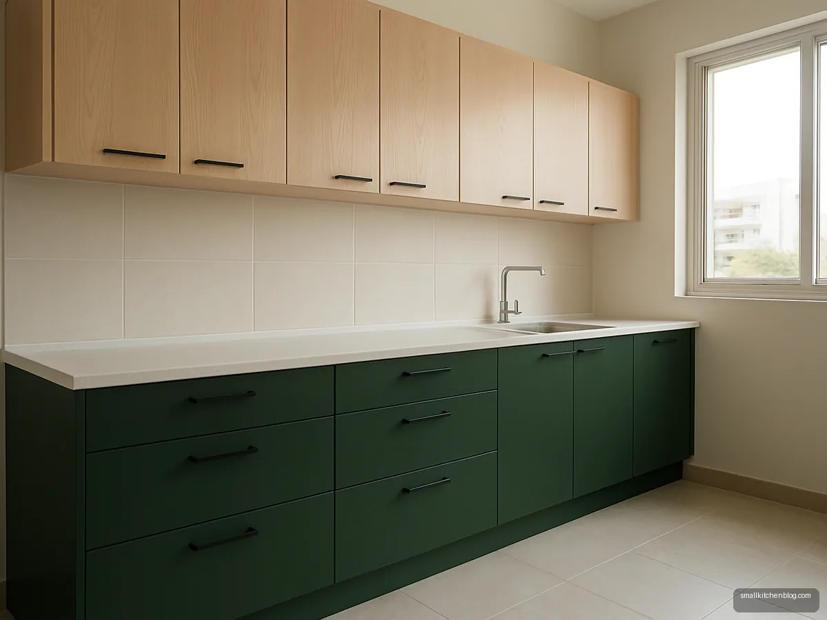 Two-tone drawer run in forest green and light ash wood