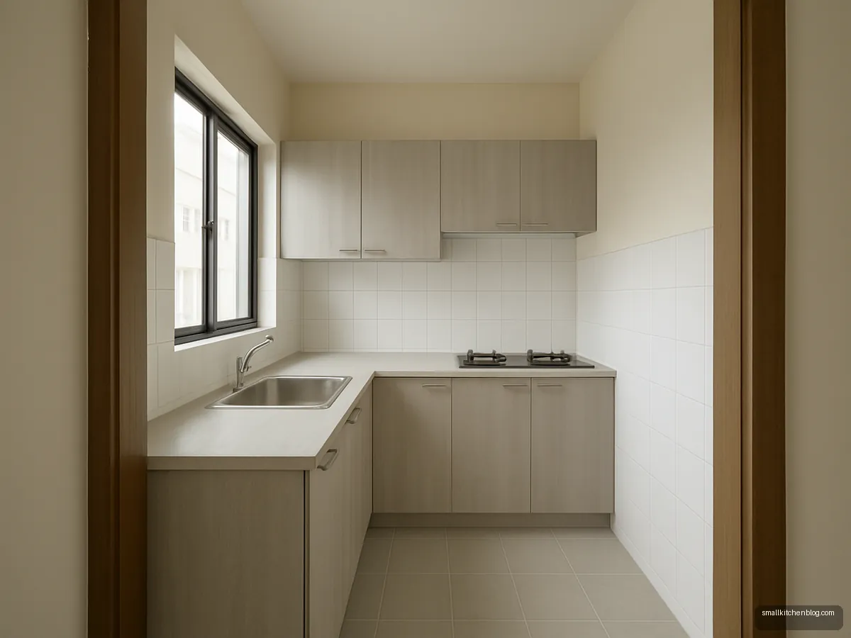Compact L-shaped kitchen in a small 1BHK flat