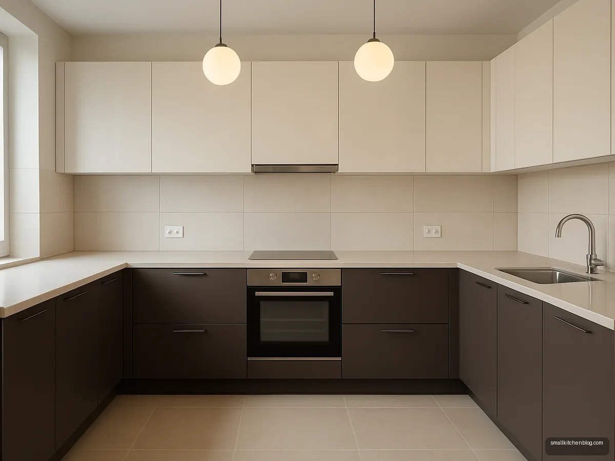 Espresso and cream two-tone U-shaped kitchen