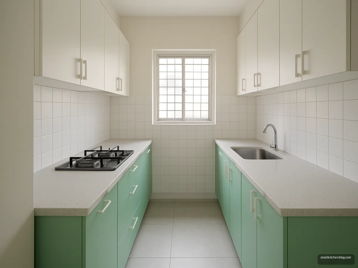 Mint and white compact modern kitchen