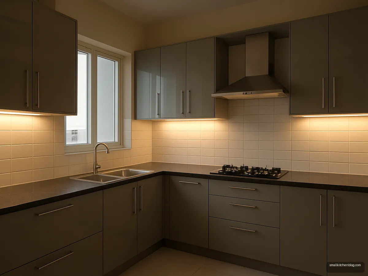 Stone grey lacquered glass modern kitchen